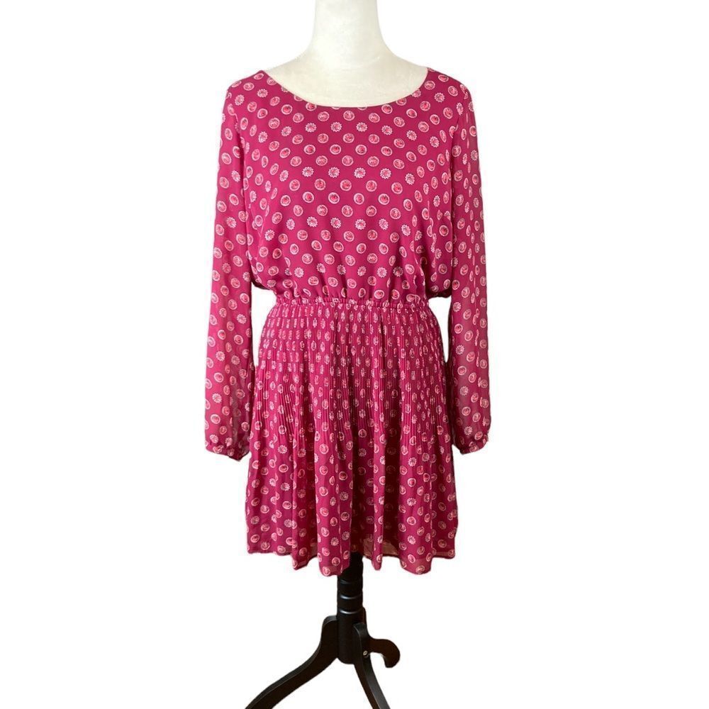 Elle Raspberry Colored‎ Long Sleeve Dress, Size L